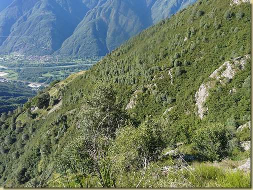 sul percorso da Curt Lùar verso Ludo Alboc, in basso a sinistra Curt Lùar (il sentiero passa alla base della roccia chiara sulla destra)